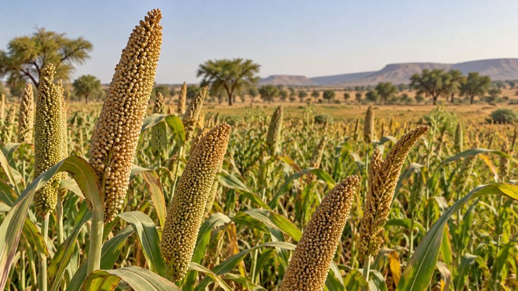 Épis de mil dans un paysage sahélien